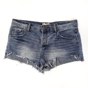 Free People Blue High Rise Distress Denim Jean Shorts